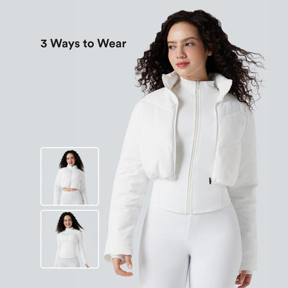 Halara 3-In-1 Stand Collar Casual Cropped Puffer Coat & Thumb Holes Curved Hem Jacket with Pocket